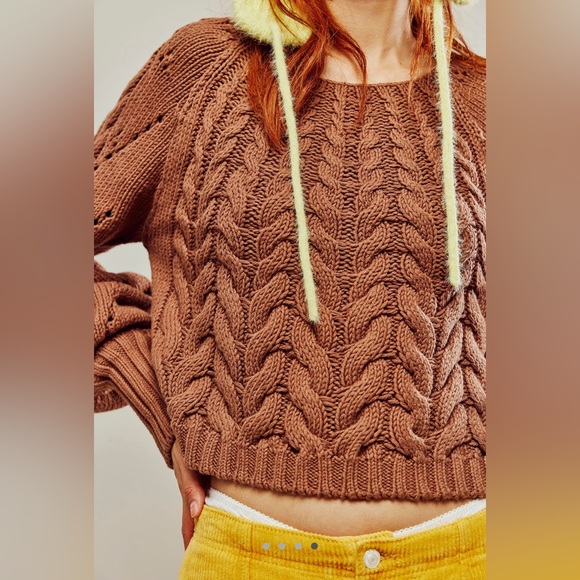 Free People Sweaters - NWOT Free People Sandra Pullover Cable Knit Sweater in Brown - Medium